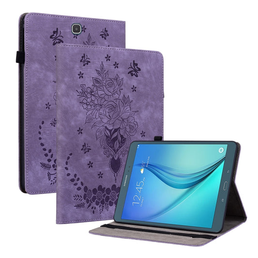 For Samsung Galaxy Tab A 9.7 T550 T555 Butterfly Rose Embossed Leather Tablet Case(Purple) by bashfashion