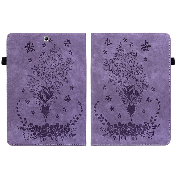 For Samsung Galaxy Tab S2 9.7 T810 T815 Butterfly Rose Embossed Leather Tablet Case(Purple) by bashfashion