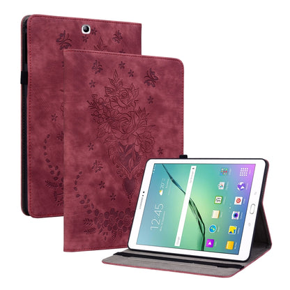 For Samsung Galaxy Tab S2 9.7 T810 T815 Butterfly Rose Embossed Leather Tablet Case(Red) by bashfashion