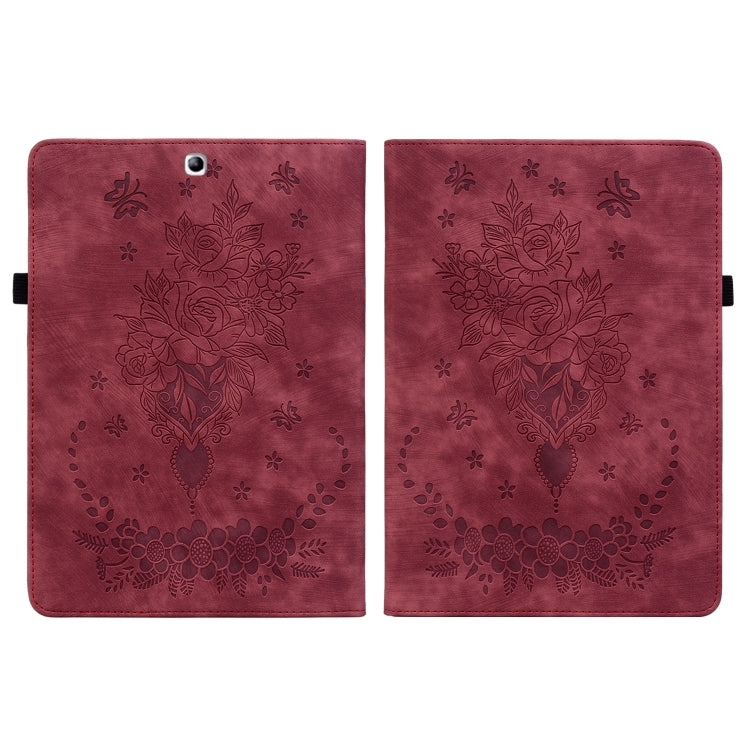 For Samsung Galaxy Tab S2 9.7 T810 T815 Butterfly Rose Embossed Leather Tablet Case(Red) by bashfashion
