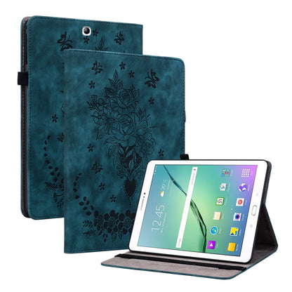 For Samsung Galaxy Tab S2 9.7 T810 T815 Butterfly Rose Embossed Leather Tablet Case(Dark Blue) by bashfashion