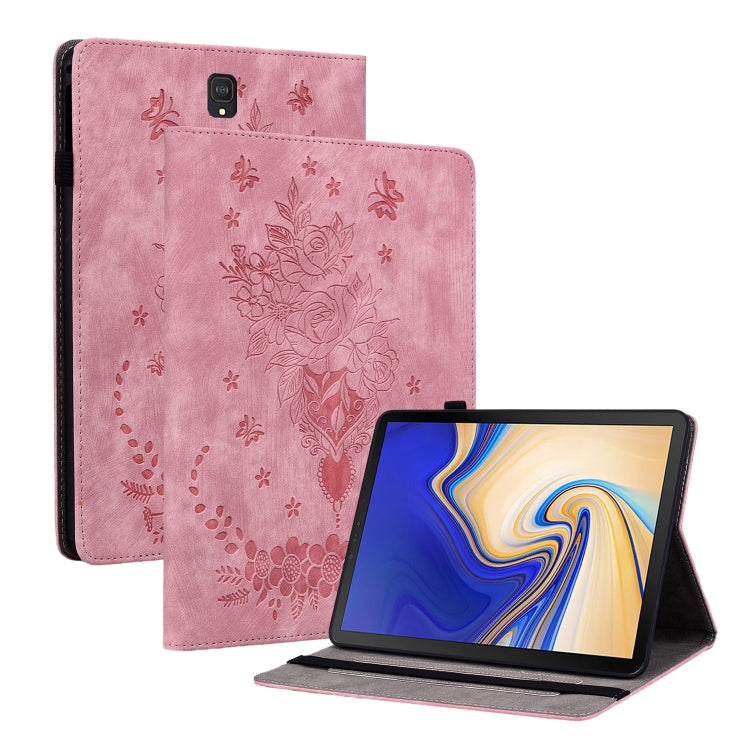 For Samsung Galaxy Tab S4 10.5 SM-T830 Butterfly Rose Embossed Leather Tablet Case(Pink) by bashfashion