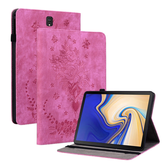 For Samsung Galaxy Tab S4 10.5 SM-T830 Butterfly Rose Embossed Leather Tablet Case(Rose Red) by bashfashion