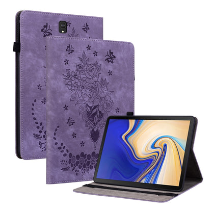 For Samsung Galaxy Tab S4 10.5 SM-T830 Butterfly Rose Embossed Leather Tablet Case(Purple) by bashfashion