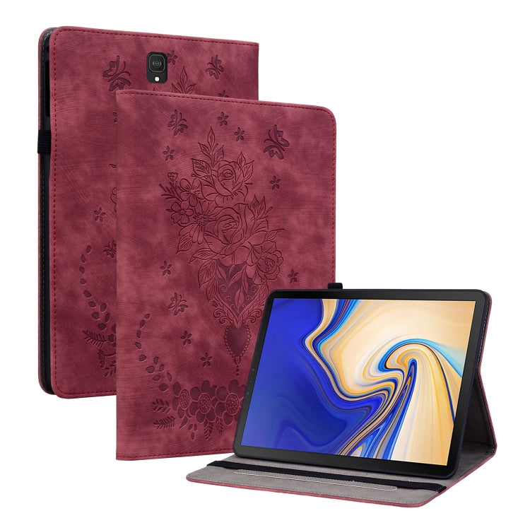 For Samsung Galaxy Tab S4 10.5 SM-T830 Butterfly Rose Embossed Leather Tablet Case(Red) by bashfashion