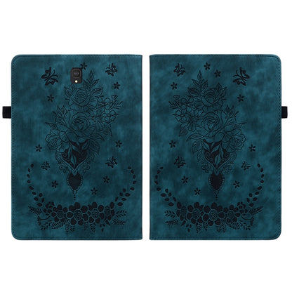 For Samsung Galaxy Tab S4 10.5 SM-T830 Butterfly Rose Embossed Leather Tablet Case(Dark Blue) by bashfashion