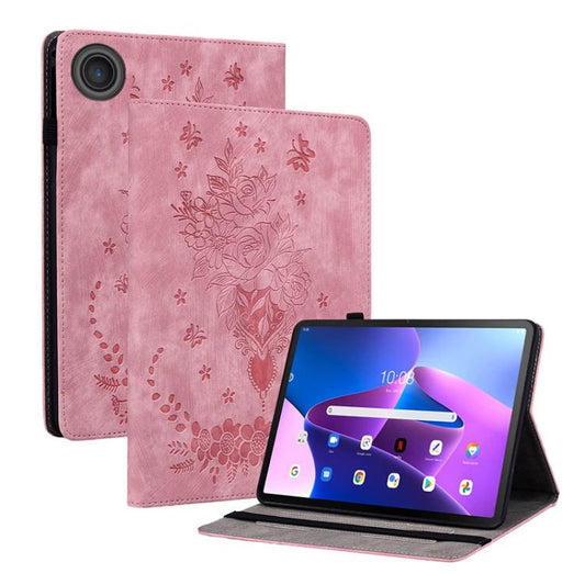 For Lenovo ZhaoYang K10C 10.1 inch Butterfly Rose Embossed Leather Tablet Case(Pink) by bashfashion