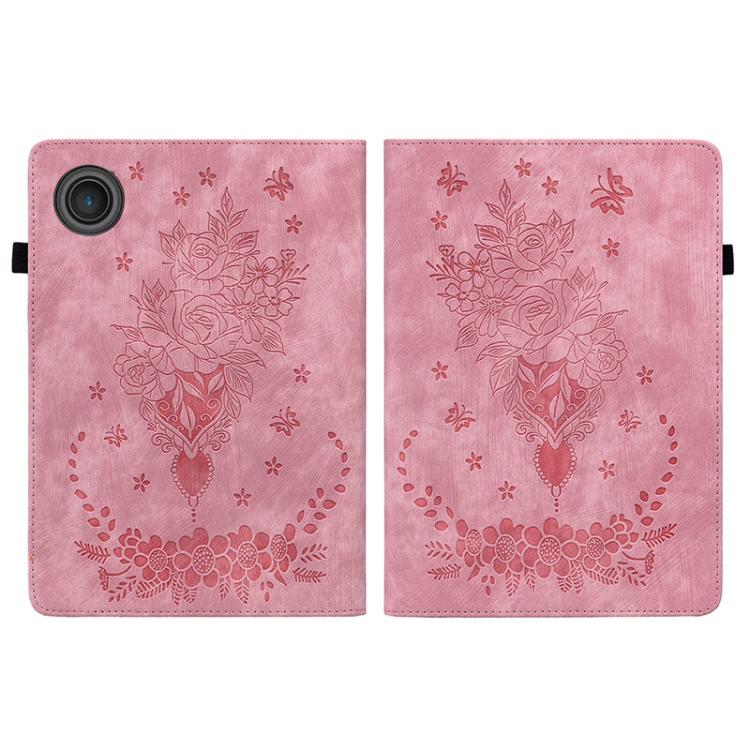 For Lenovo ZhaoYang K10C 10.1 inch Butterfly Rose Embossed Leather Tablet Case(Pink) by bashfashion