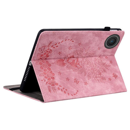 For Lenovo ZhaoYang K10C 10.1 inch Butterfly Rose Embossed Leather Tablet Case(Pink) by bashfashion