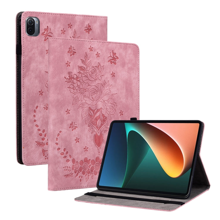 For Xiaomi Pad 5 / Pad 5 Pro Butterfly Rose Embossed Leather Smart Tablet Case(Pink) by bashfashion