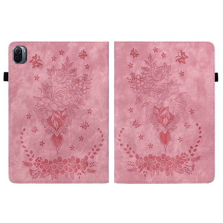 For Xiaomi Pad 5 / Pad 5 Pro Butterfly Rose Embossed Leather Smart Tablet Case(Pink) by bashfashion