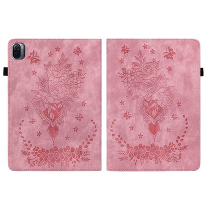 For Xiaomi Pad 5 / Pad 5 Pro Butterfly Rose Embossed Leather Smart Tablet Case(Pink) by bashfashion