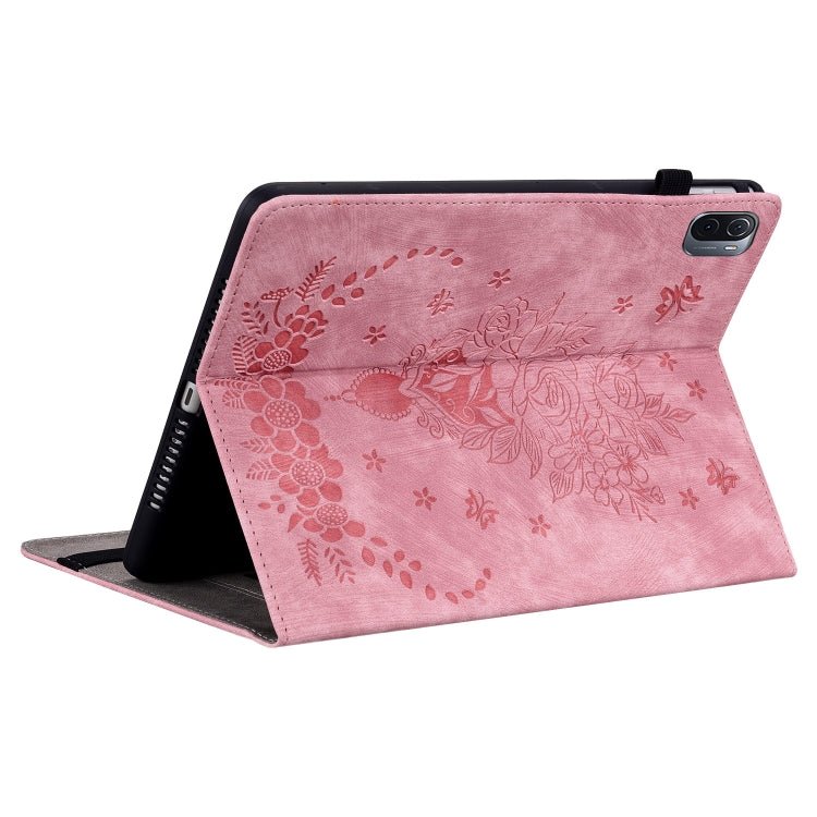 For Xiaomi Pad 5 / Pad 5 Pro Butterfly Rose Embossed Leather Smart Tablet Case(Pink) by bashfashion