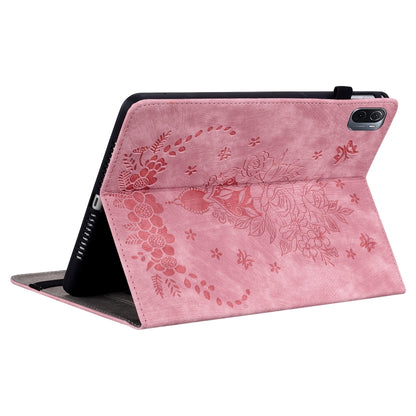 For Xiaomi Pad 5 / Pad 5 Pro Butterfly Rose Embossed Leather Smart Tablet Case(Pink) by bashfashion