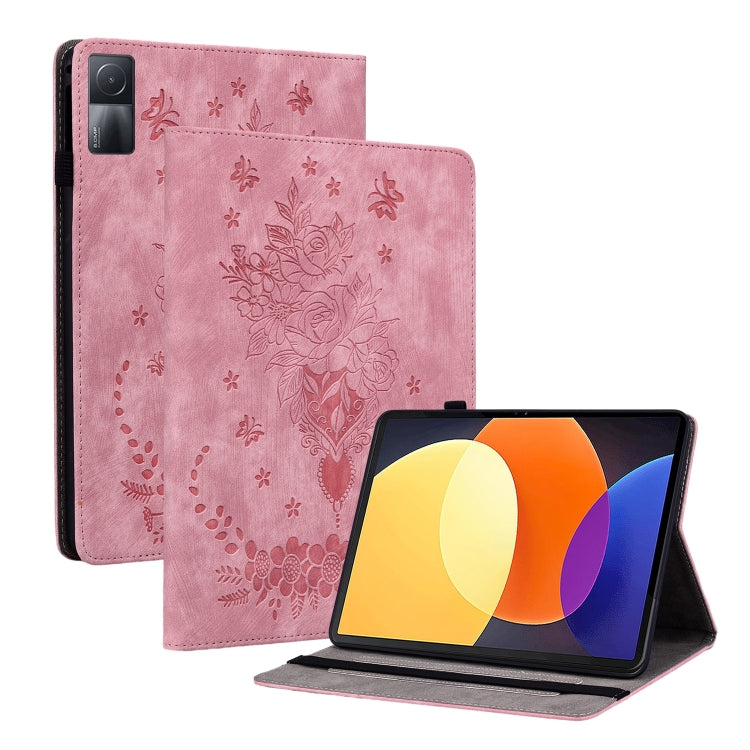 For Xiaomi Redmi Pad 10.61 Butterfly Rose Embossed Leather Tablet Case(Pink) by bashfashion