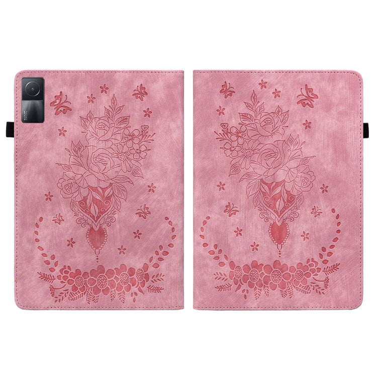 For Xiaomi Redmi Pad 10.61 Butterfly Rose Embossed Leather Tablet Case(Pink) by bashfashion