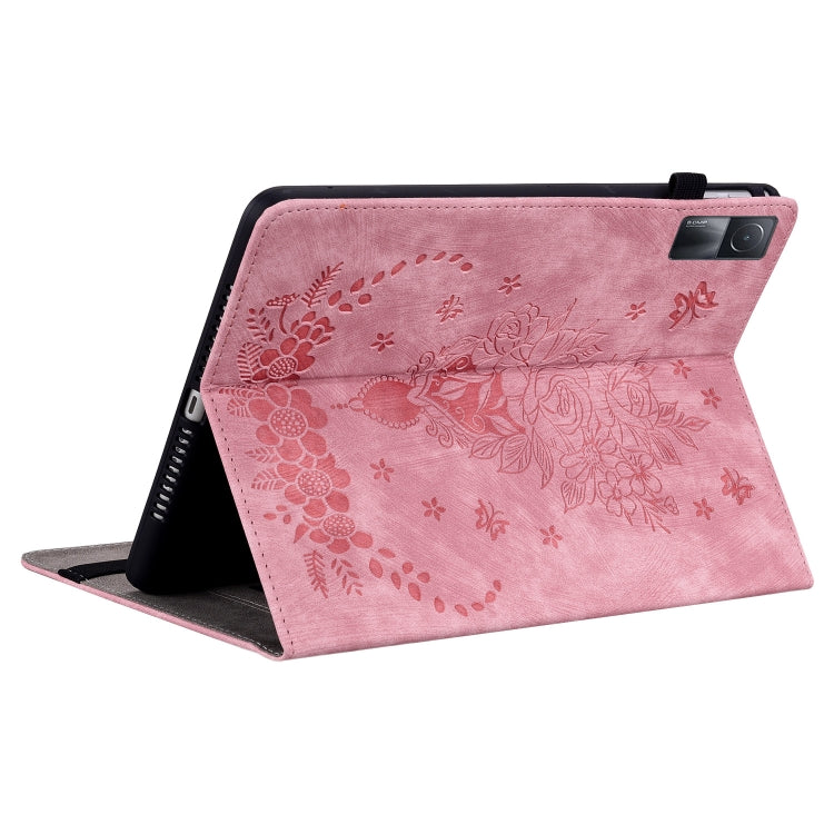 For Xiaomi Redmi Pad 10.61 Butterfly Rose Embossed Leather Tablet Case(Pink) by bashfashion