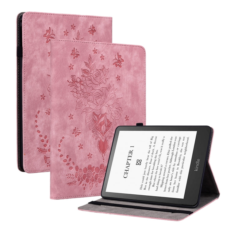 For Amazon Kindle Paperwhite 5 Butterfly Rose Embossed Leather Smart Tablet Case(Pink) by bashfashion