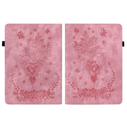 For Amazon Kindle Paperwhite 5 Butterfly Rose Embossed Leather Smart Tablet Case(Pink) by bashfashion