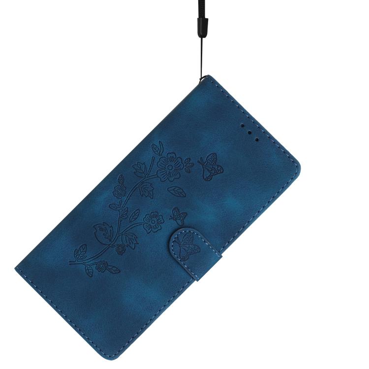 For iPhone 16e Flower Butterfly Embossing Pattern Leather Phone Case(Blue) by bashfashion