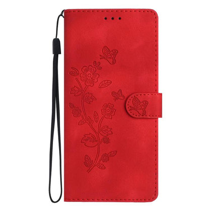 For iPhone 16e Flower Butterfly Embossing Pattern Leather Phone Case(Red) by bashfashion
