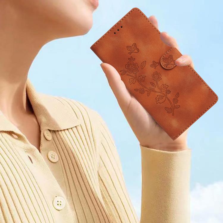 For iPhone 16e Flower Butterfly Embossing Pattern Leather Phone Case(Brown) by bashfashion