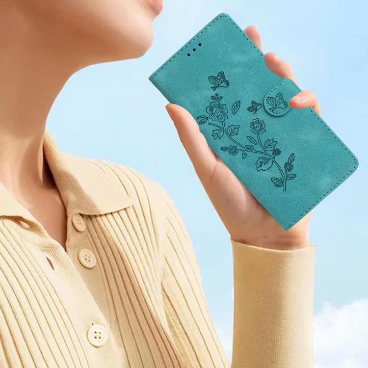 For iPhone 16e Flower Butterfly Embossing Pattern Leather Phone Case(Sky Blue) by bashfashion