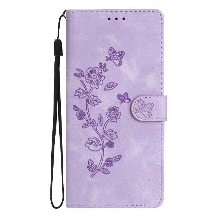 For iPhone 16e Flower Butterfly Embossing Pattern Leather Phone Case(Purple) by bashfashion
