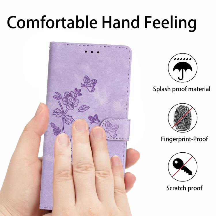 For iPhone 16e Flower Butterfly Embossing Pattern Leather Phone Case(Purple) by bashfashion