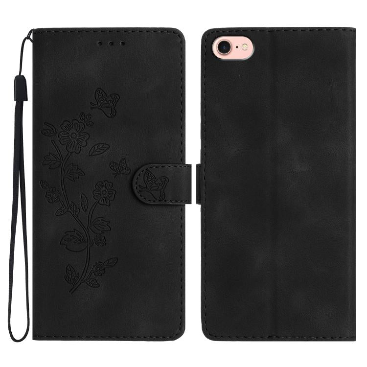 For iPhone 16e Flower Butterfly Embossing Pattern Leather Phone Case(Black) by bashfashion