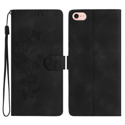 For iPhone 16e Flower Butterfly Embossing Pattern Leather Phone Case(Black) by bashfashion