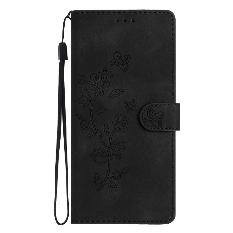 For iPhone 16e Flower Butterfly Embossing Pattern Leather Phone Case(Black) by bashfashion