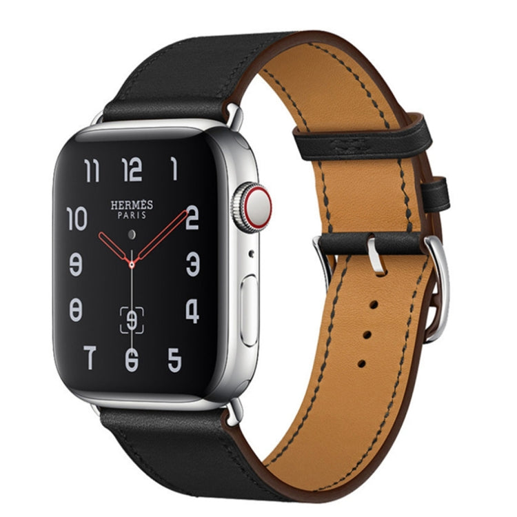 For Apple Watch Series 7 41mm / 6 & SE & 5 & 4 40mm / 3 & 2 & 1 38mm Leather Watch Band(Black) by bashfashion