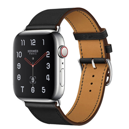 For Apple Watch Series 7 41mm / 6 & SE & 5 & 4 40mm / 3 & 2 & 1 38mm Leather Watch Band(Black) by bashfashion