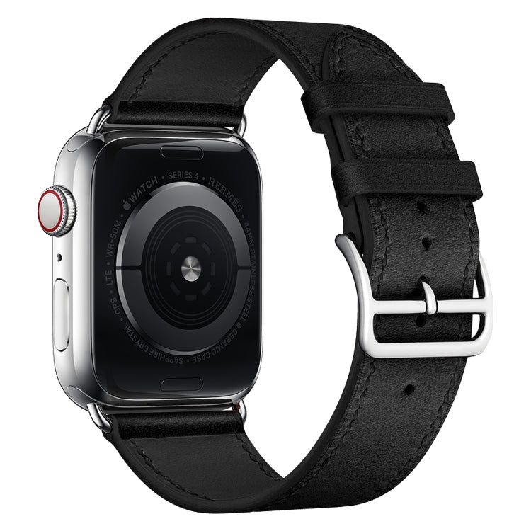 For Apple Watch Series 7 41mm / 6 & SE & 5 & 4 40mm / 3 & 2 & 1 38mm Leather Watch Band(Black) by bashfashion