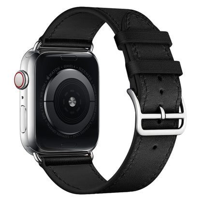 For Apple Watch Series 7 41mm / 6 & SE & 5 & 4 40mm / 3 & 2 & 1 38mm Leather Watch Band(Black) by bashfashion