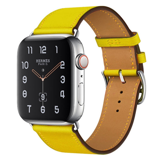 For Apple Watch Series 7 41mm / 6 & SE & 5 & 4 40mm / 3 & 2 & 1 38mm Leather Watch Band(Yellow) by bashfashion