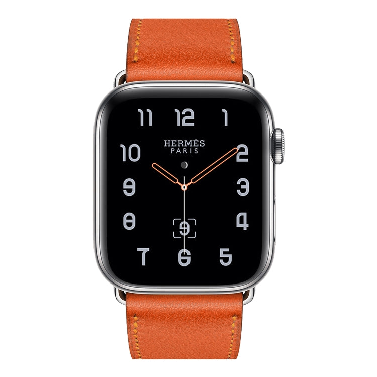 For Apple Watch Series 7 45mm / 6 & SE & 5 & 4 44mm / 3 & 2 & 1 42mm Leather Watch Band(Orange) by bashfashion