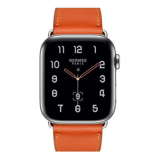 For Apple Watch Series 7 45mm / 6 & SE & 5 & 4 44mm / 3 & 2 & 1 42mm Leather Watch Band(Orange) by bashfashion