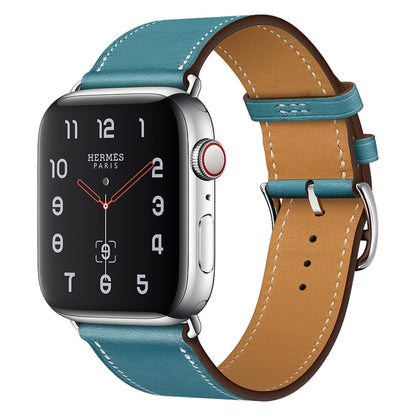 For Apple Watch Series 7 45mm / 6 & SE & 5 & 4 44mm / 3 & 2 & 1 42mm Leather Watch Band(Blue) by bashfashion