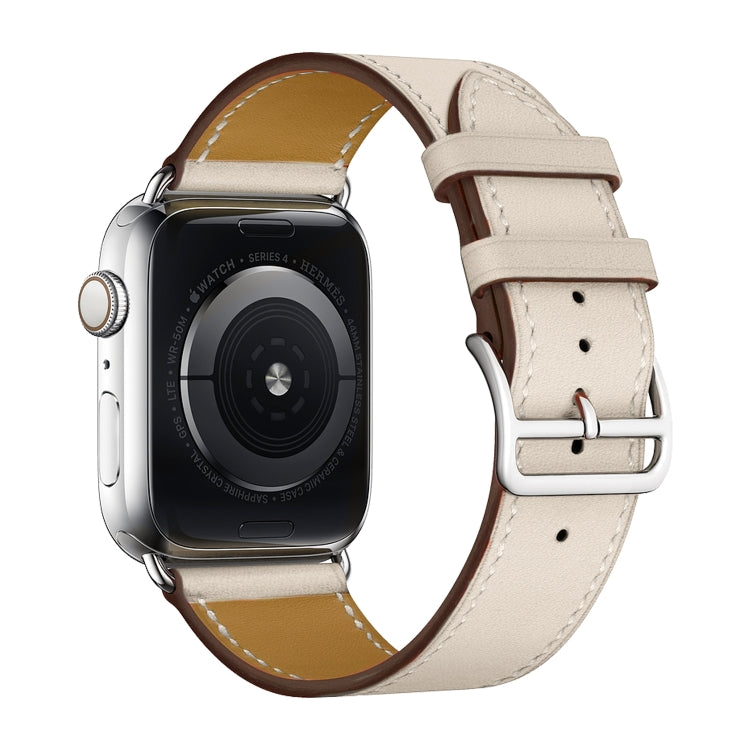 For Apple Watch Series 7 45mm / 6 & SE & 5 & 4 44mm / 3 & 2 & 1 42mm Leather Watch Band(Creamy-white) by bashfashion