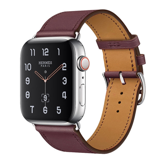 For Apple Watch Series 7 45mm / 6 & SE & 5 & 4 44mm / 3 & 2 & 1 42mm Leather Watch Band(Purplish Red) by bashfashion