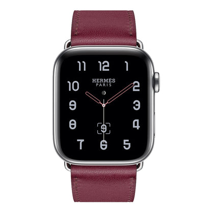 For Apple Watch Series 7 45mm / 6 & SE & 5 & 4 44mm / 3 & 2 & 1 42mm Leather Watch Band(Purplish Red) by bashfashion