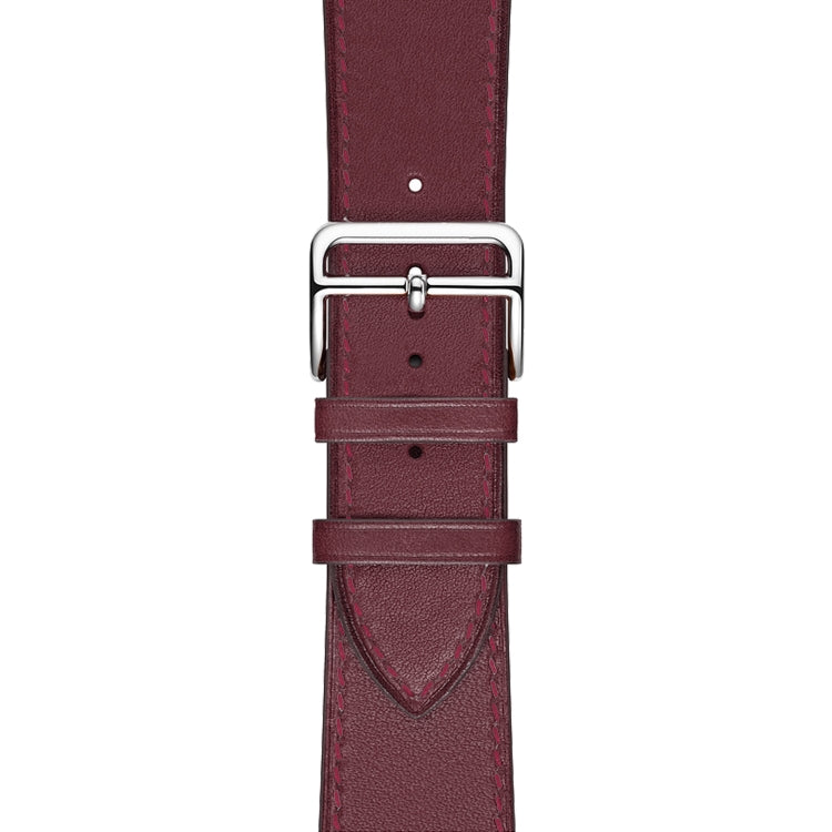 For Apple Watch Series 7 45mm / 6 & SE & 5 & 4 44mm / 3 & 2 & 1 42mm Leather Watch Band(Purplish Red) by bashfashion