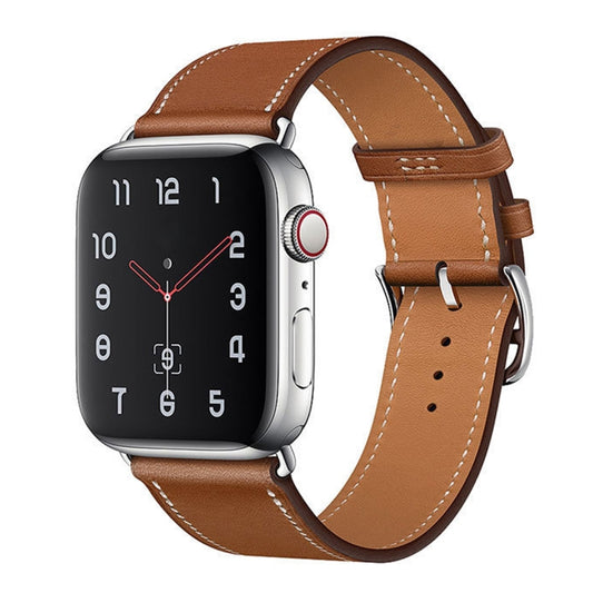 For Apple Watch Series 7 45mm / 6 & SE & 5 & 4 44mm / 3 & 2 & 1 42mm Leather Watch Band(Brown) by bashfashion