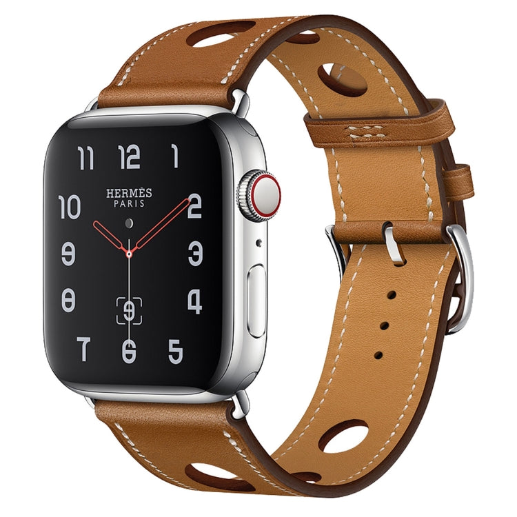 For Apple Watch Series 7 41mm / 6 & SE & 5 & 4 40mm / 3 & 2 & 1 38mm Leather Three Holes Watch Band(Brown) by bashfashion