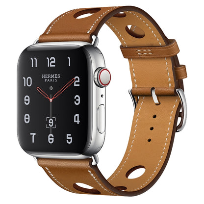 For Apple Watch Series 7 41mm / 6 & SE & 5 & 4 40mm / 3 & 2 & 1 38mm Leather Three Holes Watch Band(Brown) by bashfashion