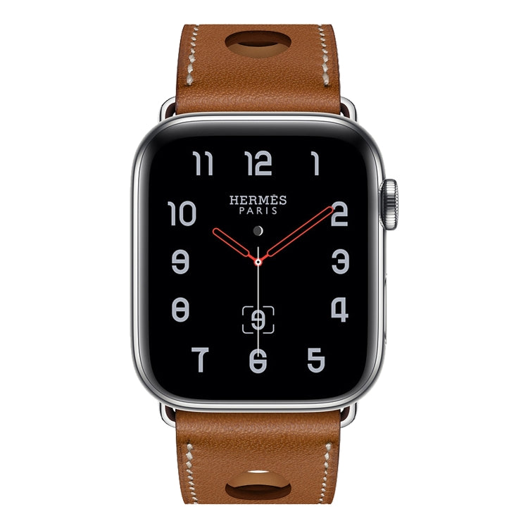 For Apple Watch Series 7 41mm / 6 & SE & 5 & 4 40mm / 3 & 2 & 1 38mm Leather Three Holes Watch Band(Brown) by bashfashion