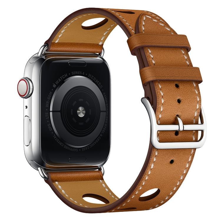 For Apple Watch Series 7 41mm / 6 & SE & 5 & 4 40mm / 3 & 2 & 1 38mm Leather Three Holes Watch Band(Brown) by bashfashion