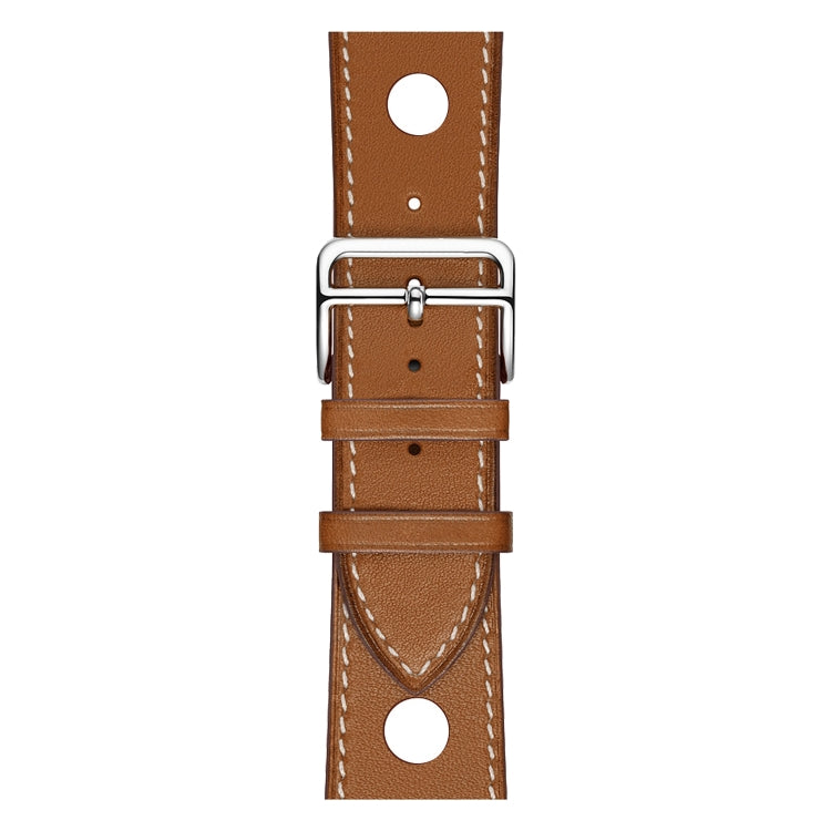 For Apple Watch Series 7 41mm / 6 & SE & 5 & 4 40mm / 3 & 2 & 1 38mm Leather Three Holes Watch Band(Brown) by bashfashion